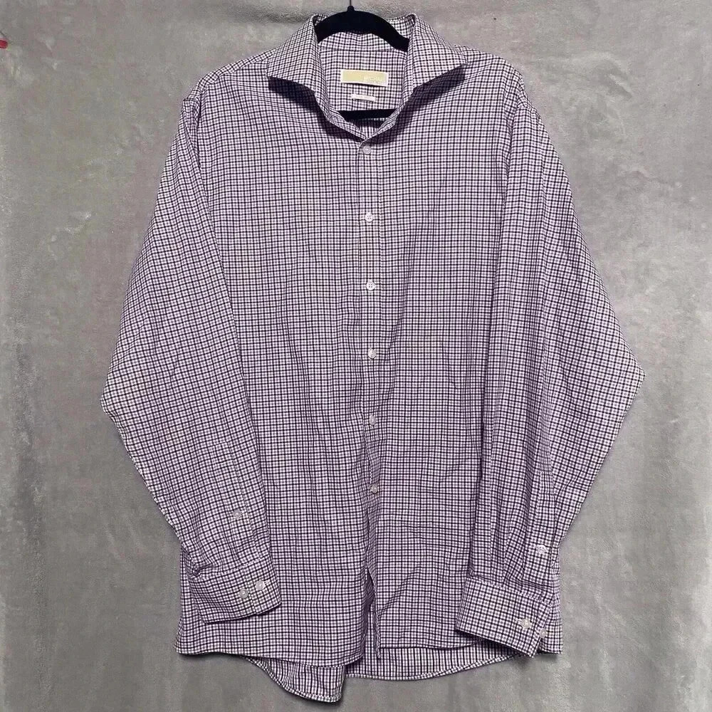 Michael Kors Men's Long Sleeve Button-Down Shirt Purple Plaid Size 16.5 34-35